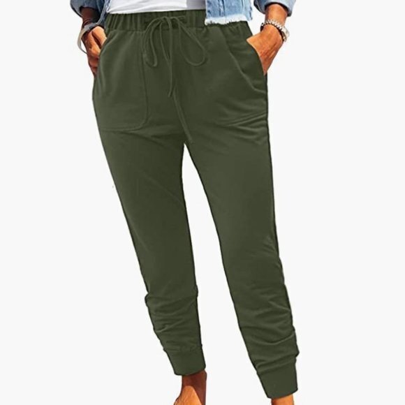ROSKIKI Pants - ROSKIKI Drawstring Elastic Waist Sports Lounge Pants with Pockets Green Size L